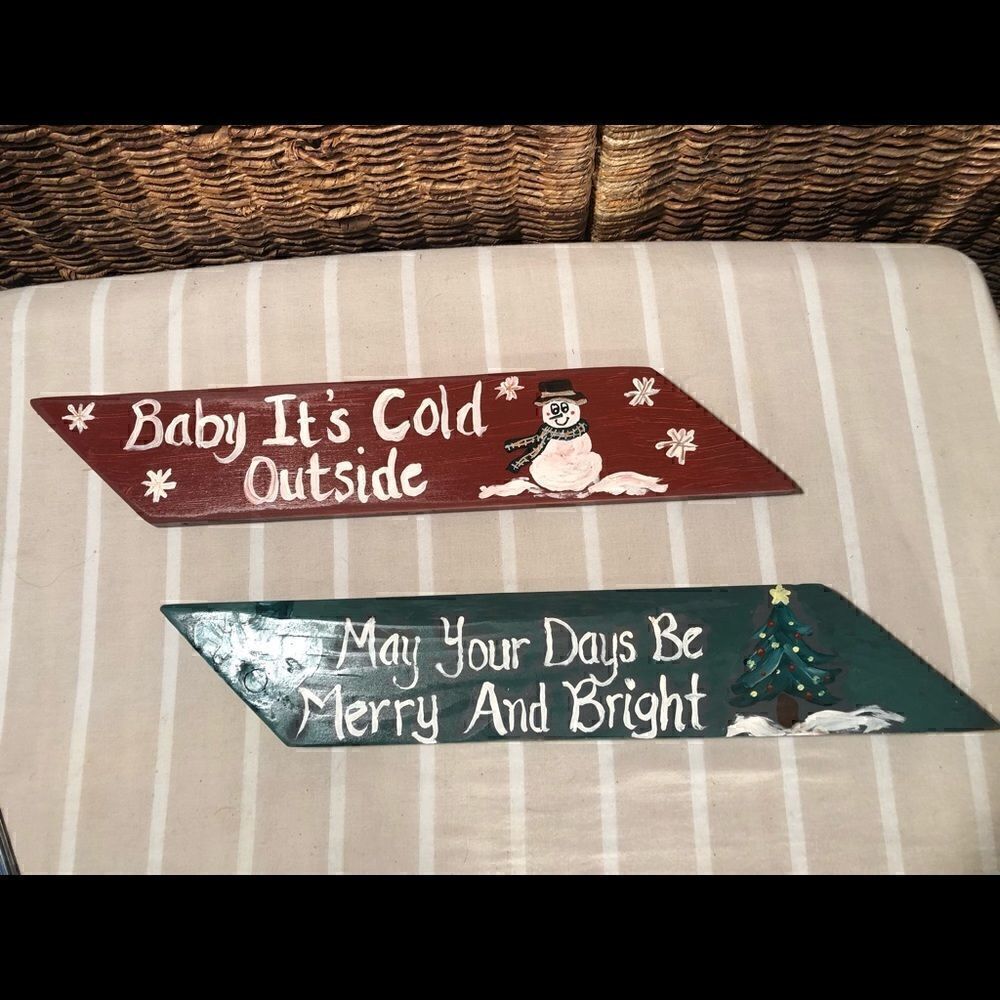 Christmas Handcrafted Two Painted Wood Signs - Picture 2 of 8